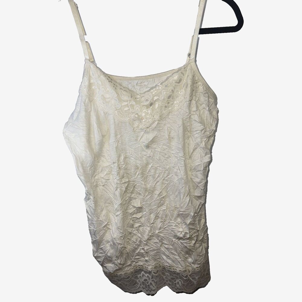 Vintage 90s Y2K Babydoll Cami Large Crinkle Long Lace Romantic Fairy Coquette - Picture 2 of 5